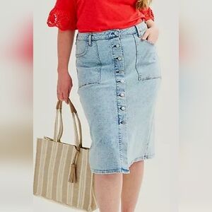 Sonoma Women's Plus Size Denim Button-Front Pencil Skirt Cotton Blue Wash 18W